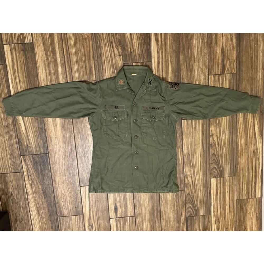 Vintage Vietnam Era US Army OG-107 Utility Shirt Major Infantry Officer See Pics